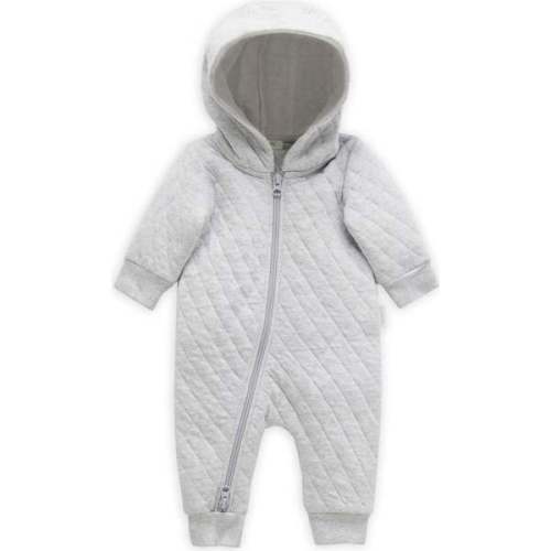 Quilted Hooded Coverall Pale Grey Melange - Purebaby | Maisonette