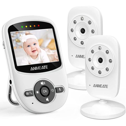 ANMEATE Video Baby Monitor with 2 Digital Camera, Digital 2.4Ghz Wireless Video Monitor with Temperature Monitor, 960ft Transmission Range, 2-Way Talk, Night Vision, High Capacity Battery
