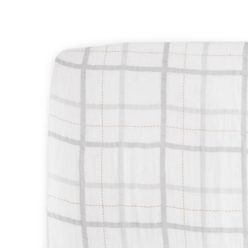 Cotton Muslin Crib Sheet - Grey Plaid