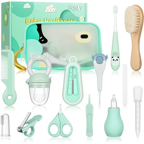 Baby Healthcare and Grooming Kit - Nursery Essentials Baby Registry Shower Gift for Newborns Infants Toddlers Boys Girls 13pcs - Green