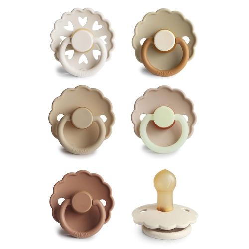 FRIGG Natural Rubber Baby Pacifier 6-Pack Cinnamon Charm | Made in Denmark | BPA-Free (0-6 Months)