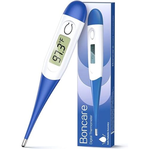 Boncare 10 Seconds Digital Thermometer for Adults and Kids - Accurate & Safe Rectal Thermometer for Baby with Fever Alarm, Oral Thermometer FSA HSA Eligible (Dark Blue)