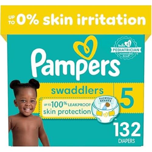 Pampers Swaddlers Diapers - Size 5, One Month Supply (132 Count), Ultra Soft Disposable Baby Diapers