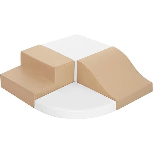 TODIBY 4-Piece Climbing Blocks for Toddlers: Soft PU Leather Baby Playset - Crawl and Climb Activity Indoor - Kids Play Equipment Climber Foam Blocks (Coffee/White)
