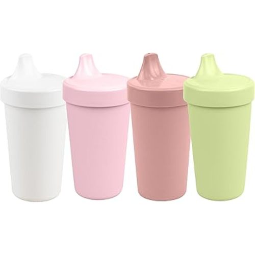 Re-Play Made in USA 10 Oz. Sippy Cups for Toddlers, Pack of 4 - Reusable Spill Proof Cups for Kids, Dishwasher/Microwave Safe - Hard Spout Sippy Cups for Toddlers 3.13" x 6.25", color: Blossom