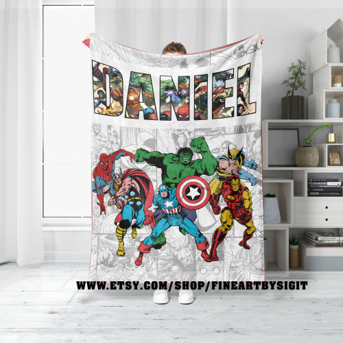 Personalized Superhero Blanket, Custom Hero Baby Name Blanket, Superhero Birthday Party Gift, Spidey Birthday Boy Girl, Custom Name Blanket