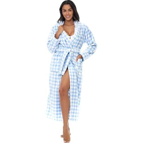 Alexander Del Rossa Plush Fleece Robe for Women, Long Hooded Bathrobe with Hood, Plus Size