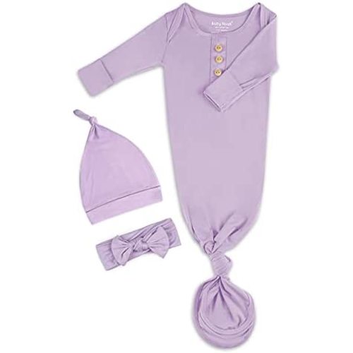Newborn Baby Knotted Gown, Super Soft Silky Infant Sleeper, Baby Girl Sleep Gown with Mittens, Bow, and Hat Set