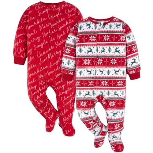 Gerber Unisex Baby Toddler Flame Resistant Fleece Footed Holiday Pajamas 2-Pack