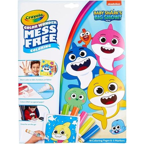 Crayola Baby Shark Color Wonder Pages, Mess Free Coloring for Toddlers, Coloring Activity, Travel Activities, Toddler Toys & Gifts, 3+