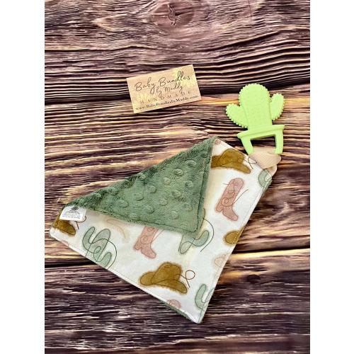 Cowboy Ropes Crinkle Square with Minky and Cactus Teether / Crinkle Toy for Babies / Western Baby Theme / Baby Shower Gift