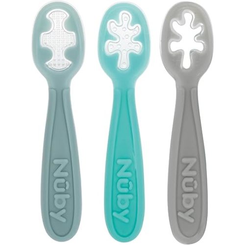 Nuby 3-Stage Baby's First Spoons Set - 3 Pack - 6+ Months - Baby Spoons with Easy Grip Handle - Serene