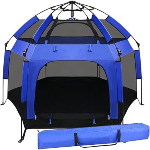 Baby Play Yard Outdoor Baby Playpen with Canopy Beach Tent for Kids and Toddlers Portable Lightweight Pop Up Pack and Play Playards with Travel Bag,61"*61"*49.2"