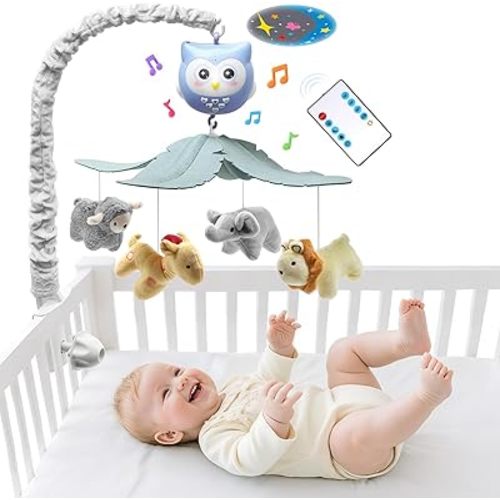 Baby Crib Mobile with Music Lights Star Projector and Remote Control