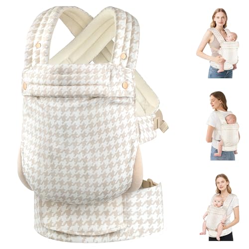 Baby Carrier Newborn to Toddler- Ergonomic,Cozy and Lightweight Infant Carrier for 7-40lbs,3 Carry Positions Newborn Carrier,White Houndstooth