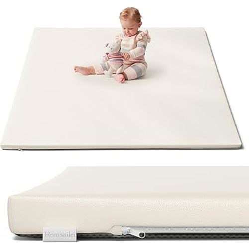 Padded Baby Play Mat 50 x 50, 1.2in Extra Thick & Super Soft Non Toxic Leathaire Baby Mat for Floor, Anti-Slip & Waterproof Baby Crawling Mat for Boy or Girl, Brown