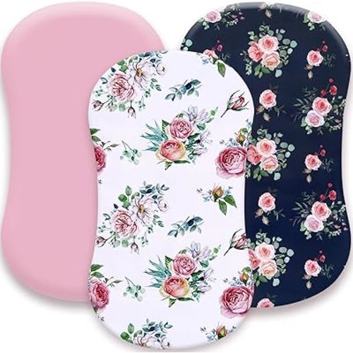 AMROSE 3 Pack Heavenly Soft Bassinet Sheets for Baby Girls, Universal Fitted for Various Cradle and Bassinet Mattress Pad, Silk Touch Gentle Breathable Microfiber, Floral Theme