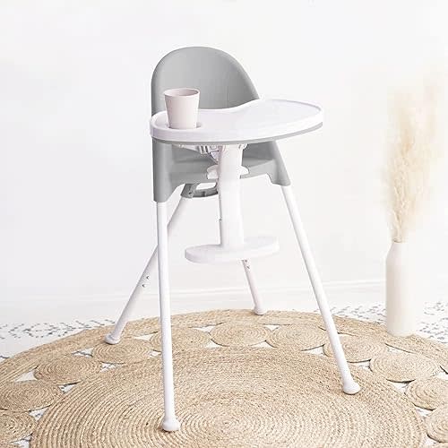 FUNNY SUPPLY 3-in-1 Cute Folding High Chair, Perfect Modern Space Saving Highchair with Detachable Double Tray, 3-Point Harness, Grey