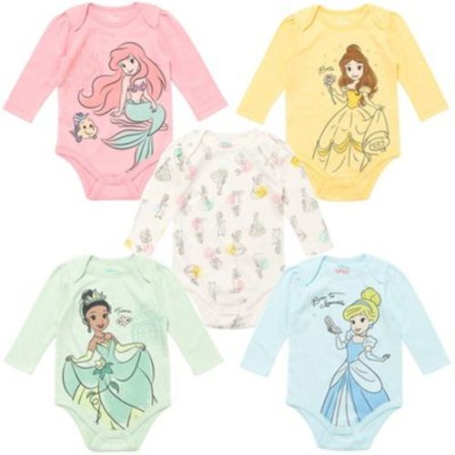 Disney Princess Ariel Belle Cinderella Newborn Baby Girls 5 Pack Bodysuits Blue / Green / Pink / White / Yellow 3-6 Months