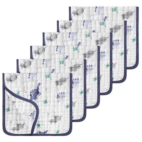 Looxii Muslin Burp Cloths 100% Cotton Large 20''x10'' Extra Soft and Absorbent 6 Pack Baby Burping Cloth for Boys Girls (Dinosaurs)