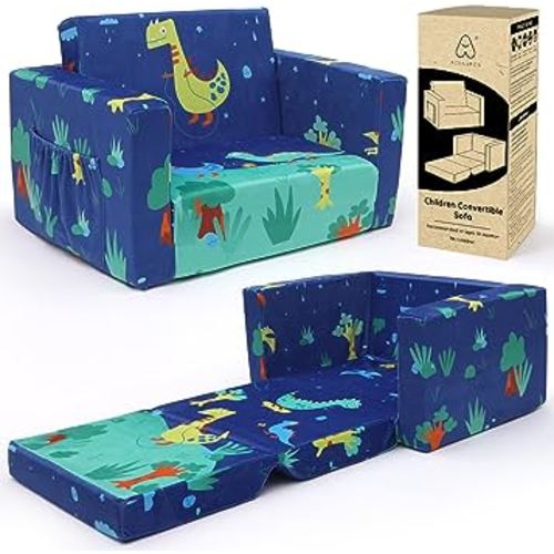 ACRABROS Kids Couch: Toddler Sofa Bed Fold Out for Gilrs Boys Baby Flip Out Convertible Lounge Chair Dinosaur