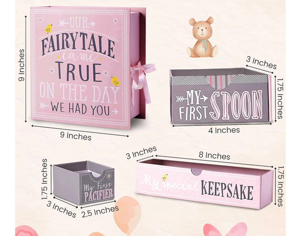 Baby Keepsake Box for Treasured Memories, Fairytale - Lightweight, Handcrafted Boxes with 9 Labeled Compartments for First Memories - Gender Neutral Baby Shower Gifts for Girls, Boys