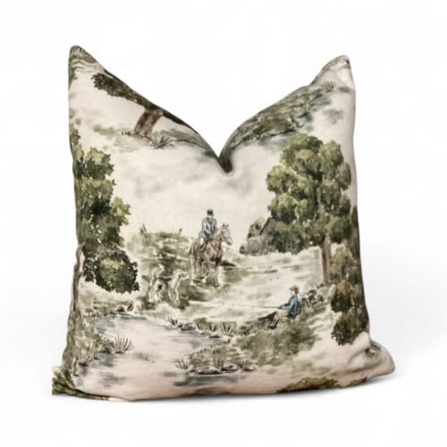 Vintage Toile Pillow Cover: Rustic Countryside Farmhouse Cushion