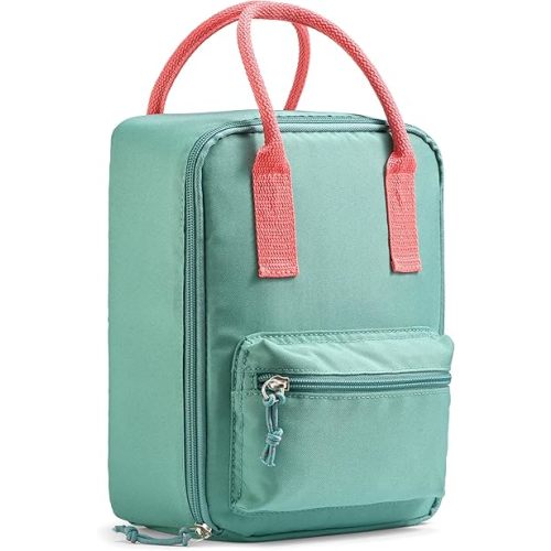 Fit & Fresh Connor Kids Lunch Tote, Versatile Thermal Insulated Lunch Box for School and Camp, Adult Lunch Bag with Front Zip Pocket, Gray