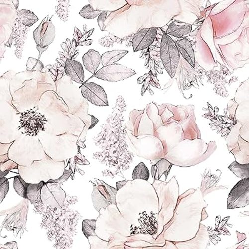 Vintage Floral Peel and Stick Wallpaper Self Adhesive Removable Watercolor Floral Wallpaper Vinyl Peony Flower Contact Paper for Decorative Bedroom Bathroom Home Wall (17.7"x118.1")