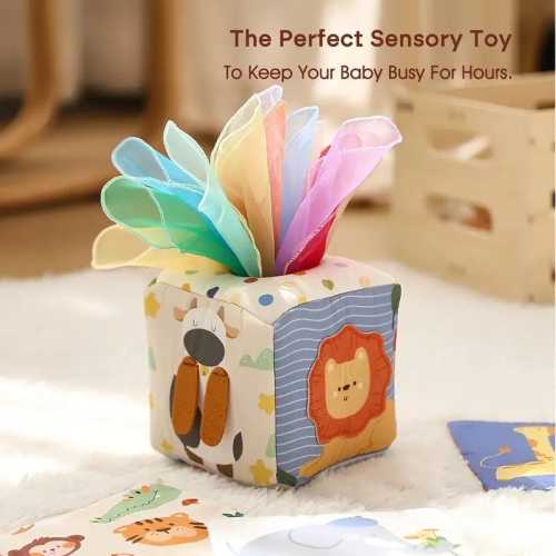 Montessori Baby Toy Cotton Tissue Box, Non-Toxic & BPA-Free Play, Sensory Development Toy for Babies, Montessori Toy Gift, Baby Shower Gift