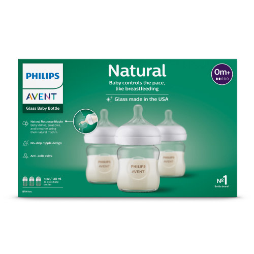 Avent Anti-Colic 3-Pack Natural Glass Baby Bottle, Wide Neck, 4 oz. - White/Multi