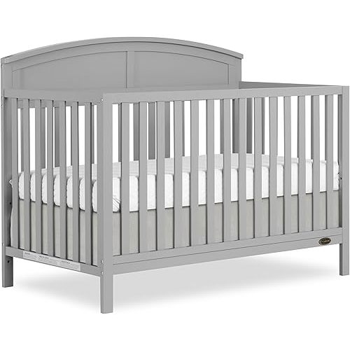 Dream On Me Storybrooke 5 in 1 Convertible Crib in Pebble Grey, JPMA & Greenguard Gold Certified, Built of Sustainable Pinewood, 3 Mattress Height Settings, Non-Toxic Water-Based Paint Finish
