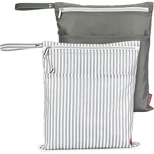 2Pcs Wet Dry Bags for Baby Cloth Diapers Waterproof Washable Reusable with Two Zipper Pockets for Dirty Gym Clothes, Travel, Beach Pool Daycare Soiled baby Accessories