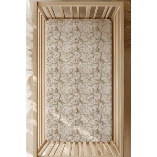 Woodland Toile Bamboo Crib Sheet – Unisex Nature Design for Baby
