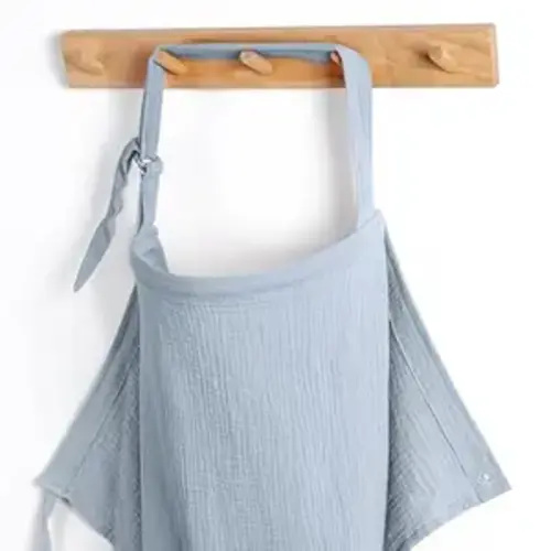 Blissful Diary Muslin Nursing Cover for Breastfeeding, Breathable Breastfeeding Cover up with Arch Neckline for Women, Nursing Apron(Light Blue)