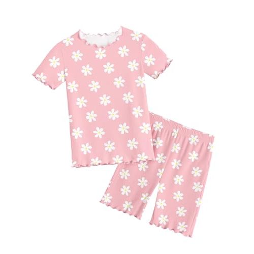 Arshiner Girls Pajamas Cute Lettuce Loungewear Snug Fit Pjs Set Kid Summer Sleepwear