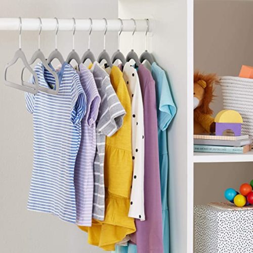 Amazon Basics Kids Velvet Non-Slip Clothes Hangers, Gray - Pack of 50 - 50-Pack