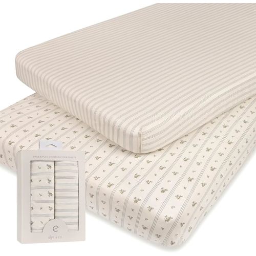 Ely's & Co. Pack and Play Sheets (Blue Linear Berry Leaf)