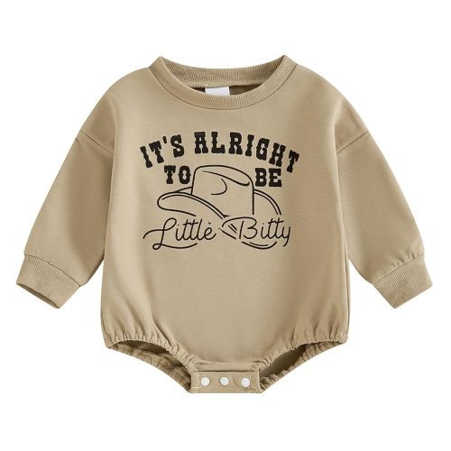 Baby Sweatshirt Romper Newborn Fall Outfit Winter Clothes Letter Print Long Sleeve Bubble Romper Jumpsuit