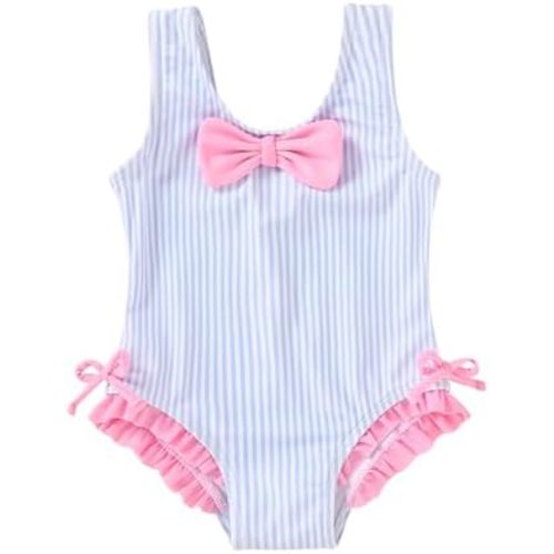 YOUNGER TREE Toddler Swimsuit Girl Cute Stripe One-Piece Ruffle Swimwear Baby Girl Bathing Suits with Bow