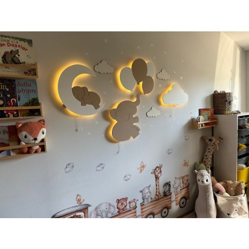 Set of 4 Baby Room Light, Night Light for Baby, Nursery Wall Light, Cloud Light, Cloud Lamp, Nursery Wall Decor, Elephant Nursery Decor