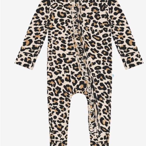 Ruffled Zippered One Piece | Lana Leopard Tan | Baby Girl Sleeper