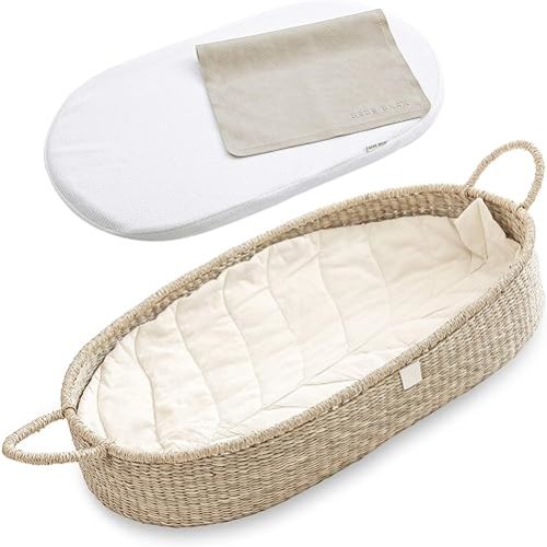 Baby Changing Basket - Artisan-Crafted Seagrass With Extra High Sides - Changing Basket for Baby Dresser - All Accessories Included - Complete Set for Nursery (Natural)