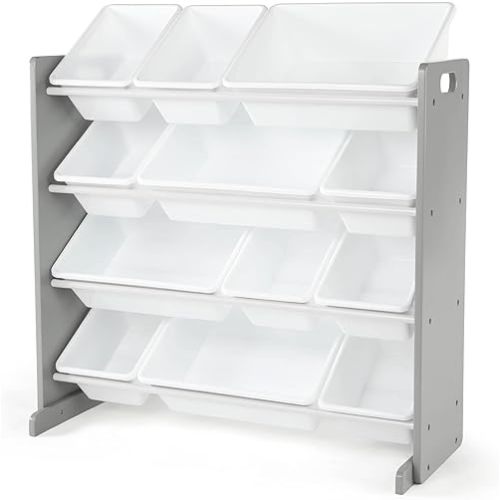 Humble Crew, Grey/White Kids Toy Organizer with 12 Storage Bins, Toddler