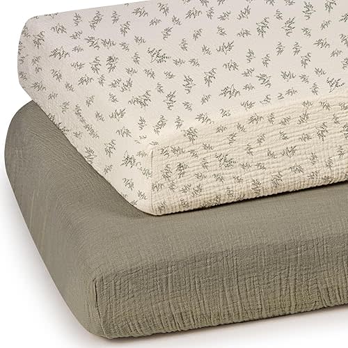 lulumoon Baby Muslin Crib Sheets - Toddler Cotton Fitted Crib Sheets Neutral for Boys and Girls 2Pack
