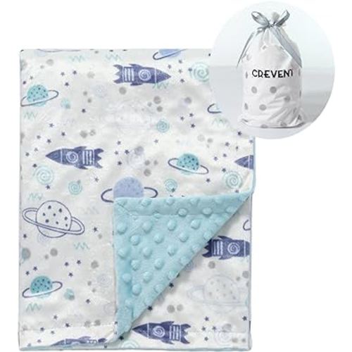 CREVENT Minky Baby Blanket for Girls Boys, Soft Plush Receiving Blanket for Newborns - 30x40 Inches (Space)