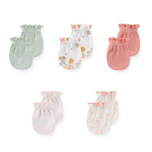 JELYLOVE 5 Pack Unisex New Born Boy Girls No Scratch Mittens Cotton Soft Baby Gloves Accessory 0-3 Months Infant Essentials