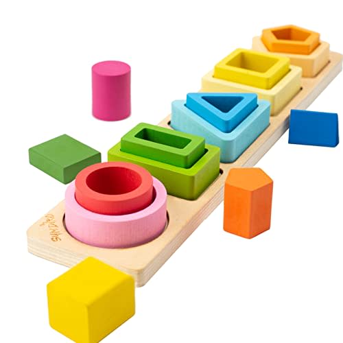 Symdiro Montessori Toys for 1-3 Year Old Boys & Girls, Sensory Learning Set | Wooden Sorting & Stacking Toys for Toddlers, Educational Sensory Gift, Shape & Color Sorter for Logic & Early Learning