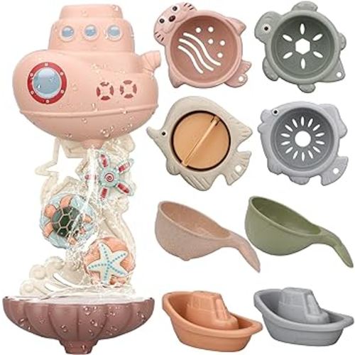 Toddler Bath Toys for Kids Ages 1-3|Baby Bath Toys Toddlers 2-4|Bathtub Toys for Babies 6-12 Months|Mold Free Bath Cup Toys|Infant Bath Tub Shower Toys for Age 3-5|1 2 Year Old Boy Girl Birthday Gift