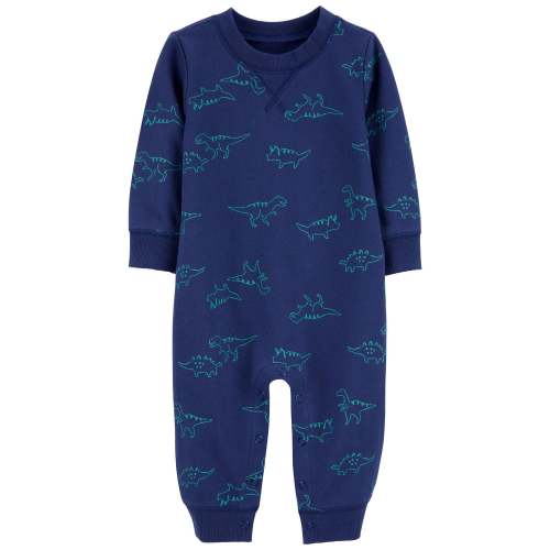 Baby Dinosaur Print French Terry Long-Sleeve Jumpsuit - Blue - Carter's | Carter's